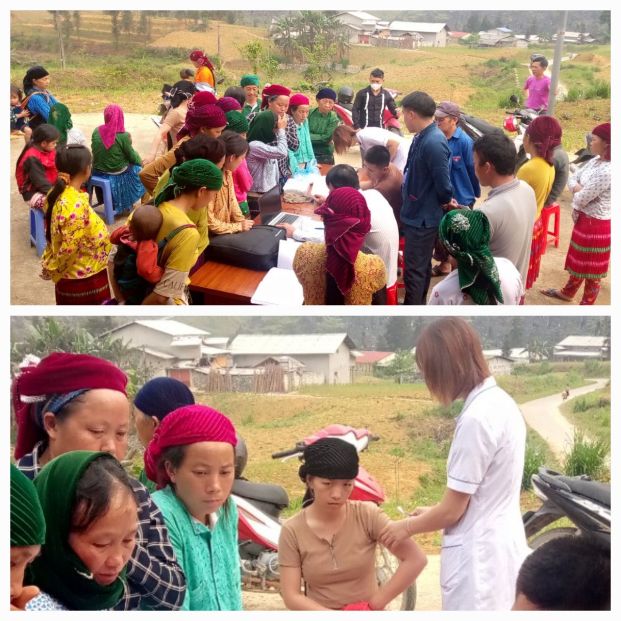Nhân dân Thôn Mèo Vống xã Lũng Chinh  thực hiện đi tiêm phòng vacxin Bạch hầu tại nhà văn hóa thôn